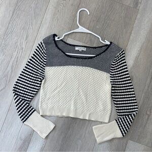 Opening Ceremony Sweater striped mix cable knit crop womens Cream Black (small)